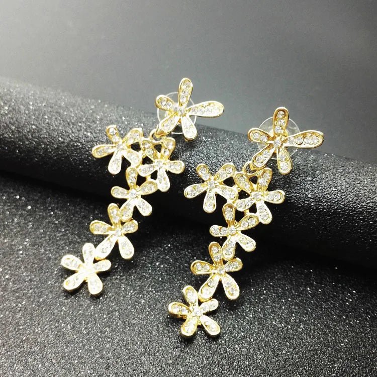 00190 - 2 Silver Chic Flower Statement Stud Earrings Handmade Drop Dangle Earrings for Women Girls - SN Wigs & More