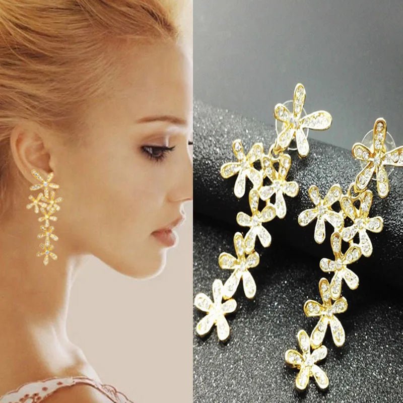 00190 - 2 Silver Chic Flower Statement Stud Earrings Handmade Drop Dangle Earrings for Women Girls - SN Wigs & More