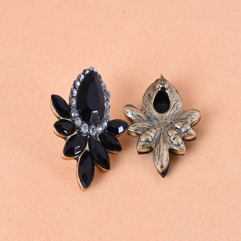 00369 - 10 Fashion Crystal Earrings Rhinestone Black Pink Glass Black Metal Leaf Earrings - SN Wigs & More