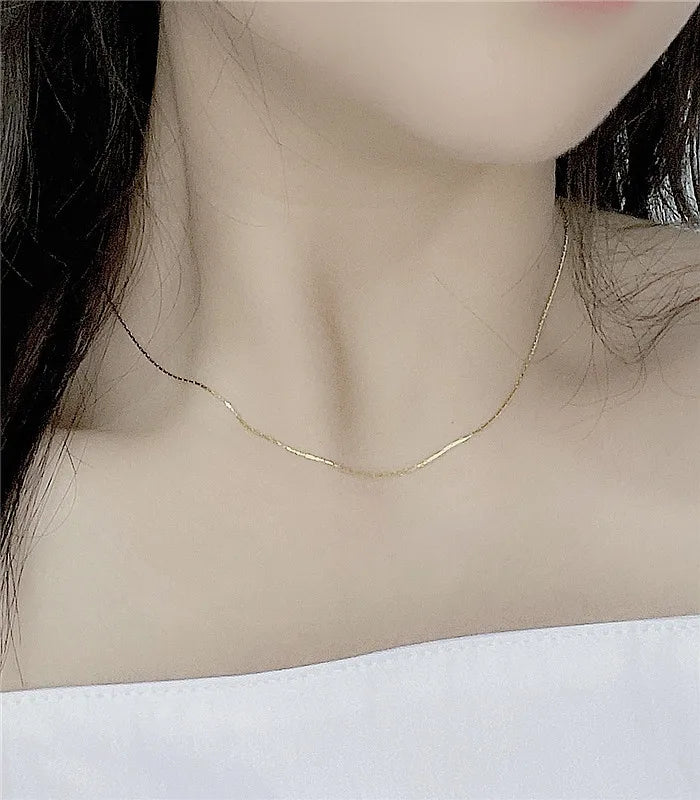 0.6MM Fashion Single Silver Gold Chain Necklaces For Women Fine 925 Sterling Silver Jewelry - SN Wigs & More