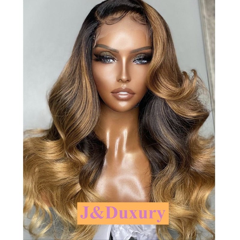 #27 honey blonde colored body wave human hair wigs 360 full lace highlight wigs for black women 200 density hd lace wig - SN Wigs & More