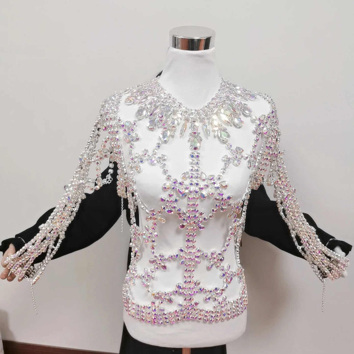 CUIER Luxury Full Crystal AB Glass Stone Jacket for Fashion Accessories 2.2KG Gorgeous Women Tops Rhinestone Sexy body Chain