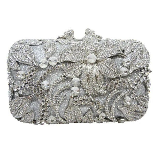 Silver Flower diamond clutch bags for Women Luxury crystal evening bag prom clutch purse wedding bag sac pochette Purse SC126