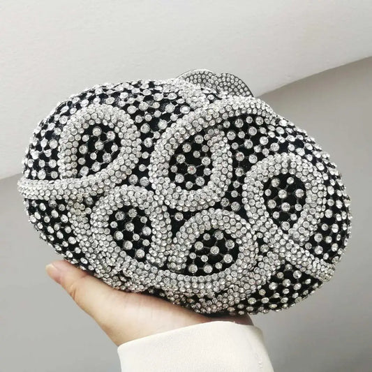 Oval Black Silver Luxury rhinestone Lady Evening Bag banquet boutique Wedding Clutch Bag Purse for Women Chain shoulder bag SM01