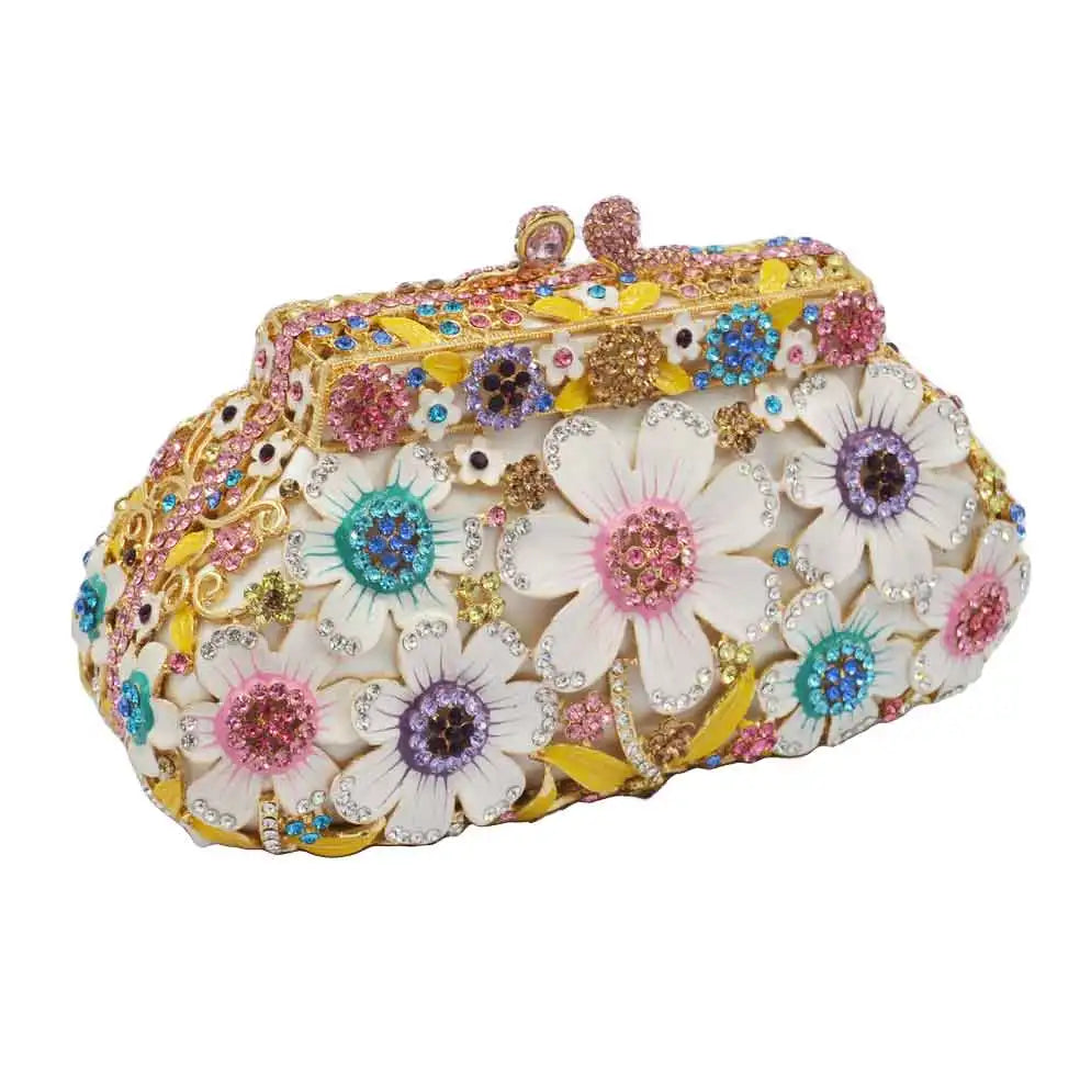 Luxury Flower Designer Crystal Evening Bags Diamond Clutch Bags Day clutch Ladies Pochette Box Handbags SM72