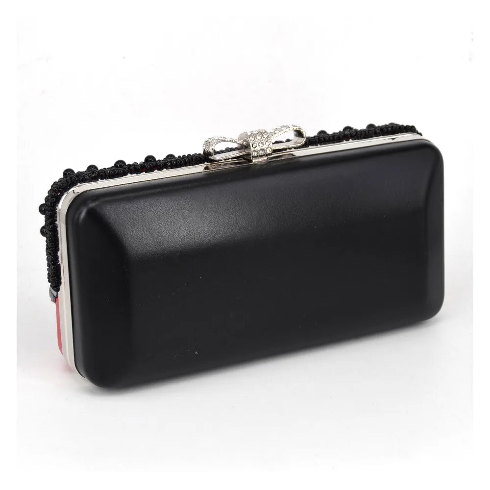 Black Beading Red Pu Women Clutch Evening Bag With Chain diamonds luxurious Day Clutches messenger shoulder Bag wallet handbags