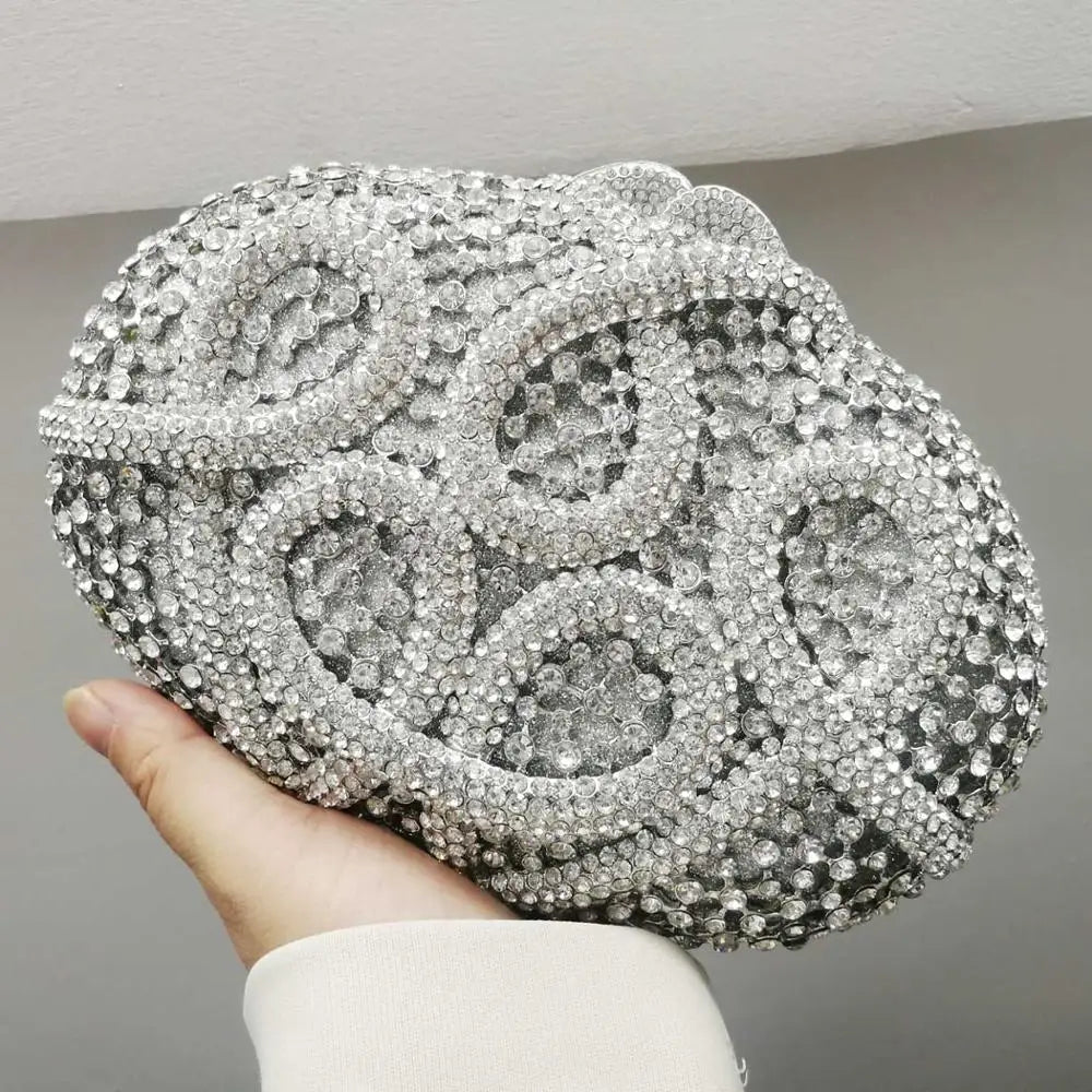 Oval Black Silver Luxury rhinestone Lady Evening Bag banquet boutique Wedding Clutch Bag Purse for Women Chain shoulder bag SM01