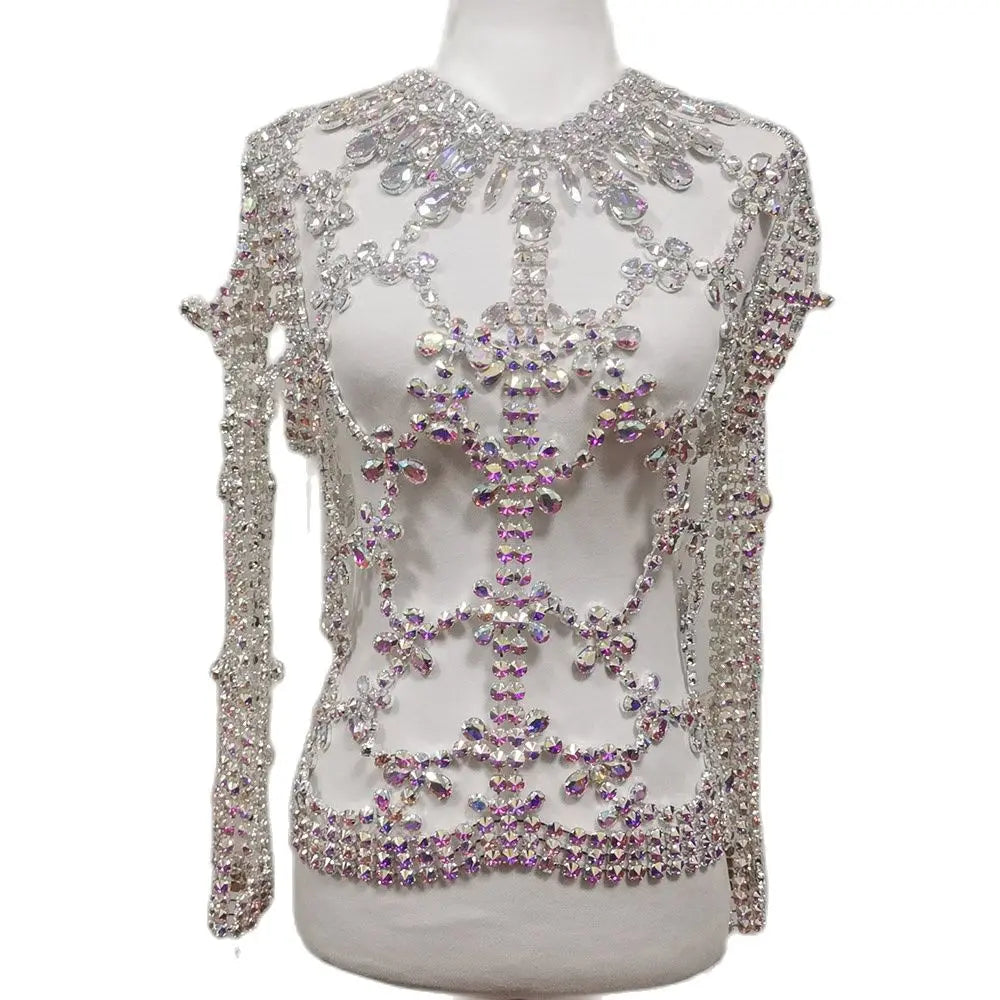 CUIER Luxury Full Crystal AB Glass Stone Jacket for Fashion Accessories 2.2KG Gorgeous Women Tops Rhinestone Sexy body Chain