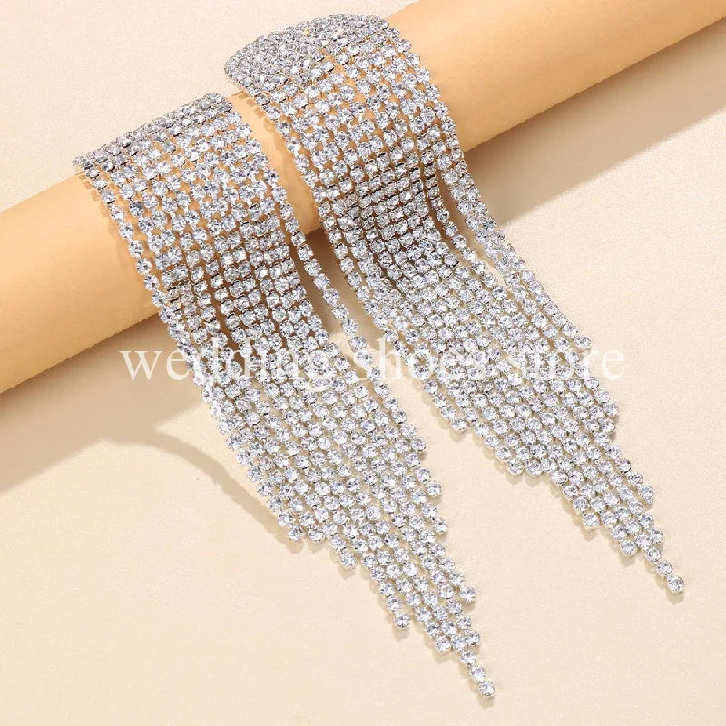 Wedding New Super Flash Diamond Long Tassel Earrings Women Diamond-bordered Claw Chain Earrings Temperament Party Earrings