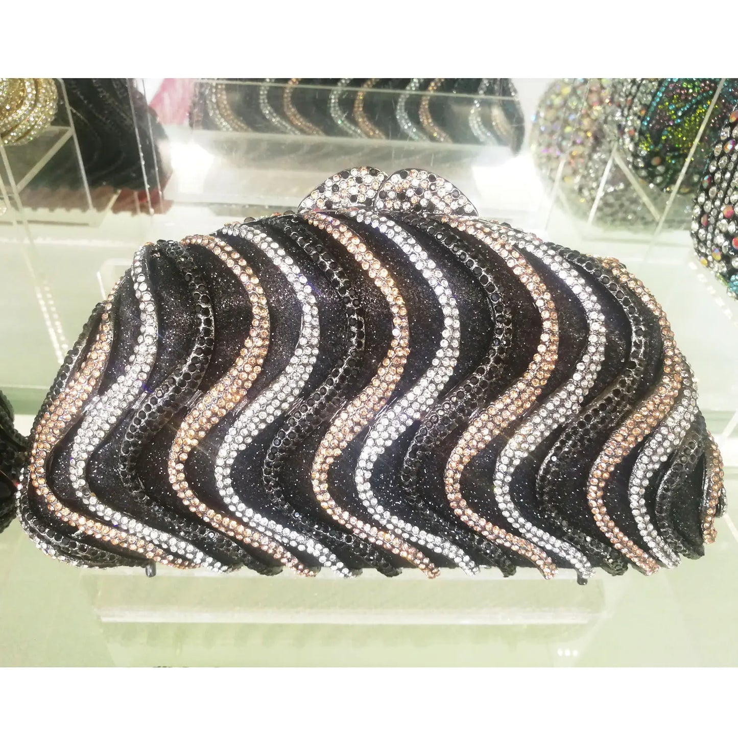 KHNMEET Fashion Black Party Evening Bags Luxury Crystal Evening Bags Chain Box Handbags for Women's Purses Clutch Bags sc585