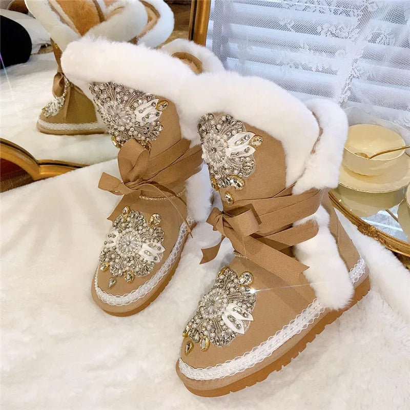 2024 winter thickened cotton boots, high barrel fur, one-piece thickened snow boots, heavy industrial water drill lace, anti-ski