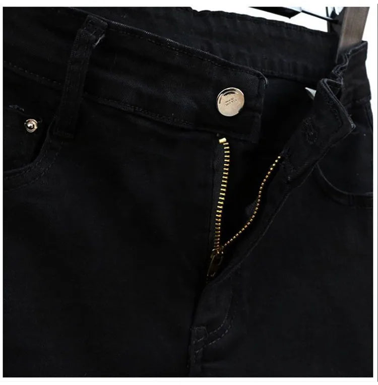 Spring Fall Women Vintage Black Diamonds High Waisted Jeans Woman Ankle-length Blue Denim Pant Streetwear Trousers