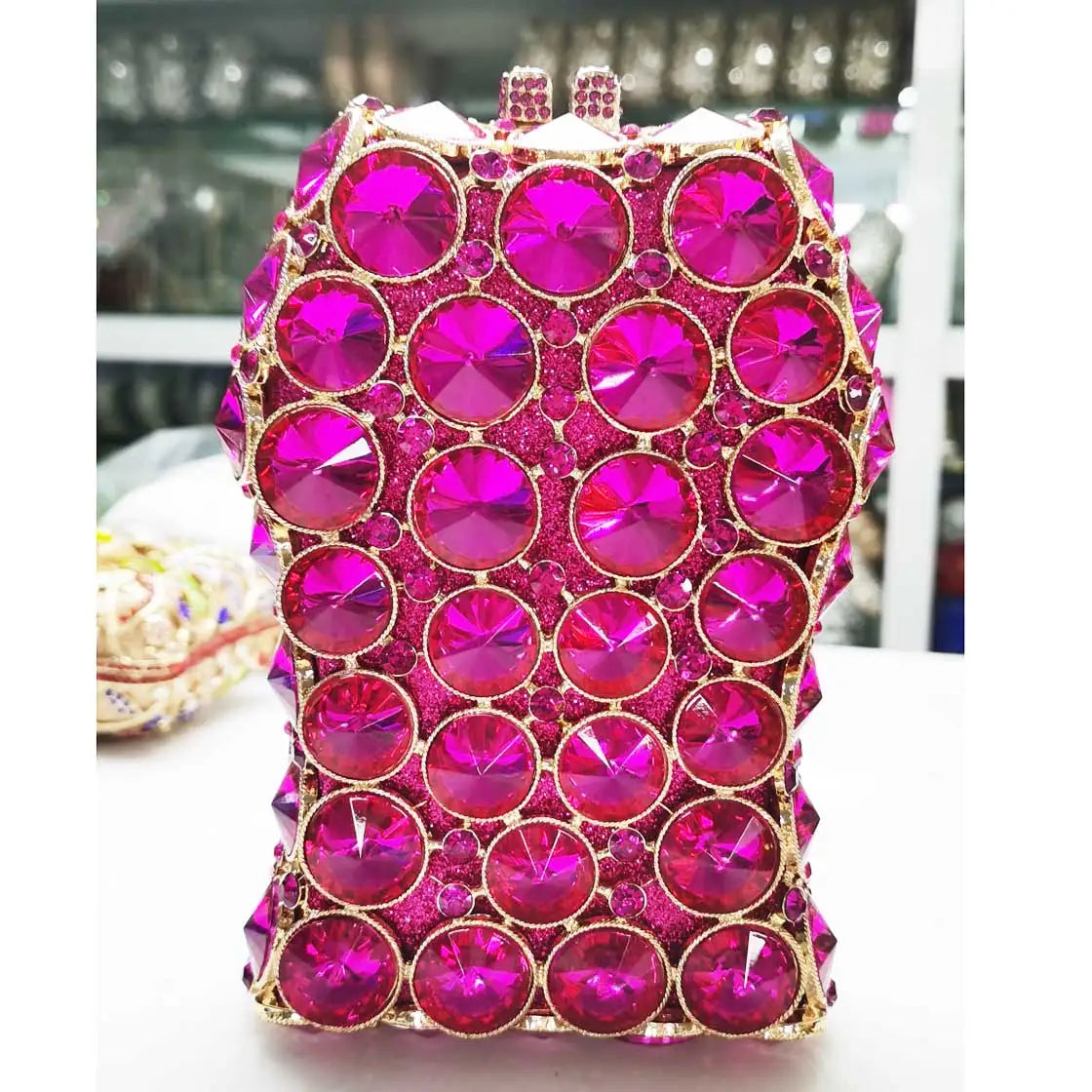 KHNMEET Fuschia Multicolor Clutch Evening Bag Deep Purple Women Evening Bags Diamonds Small Purse Day Clutches Handbags SC330