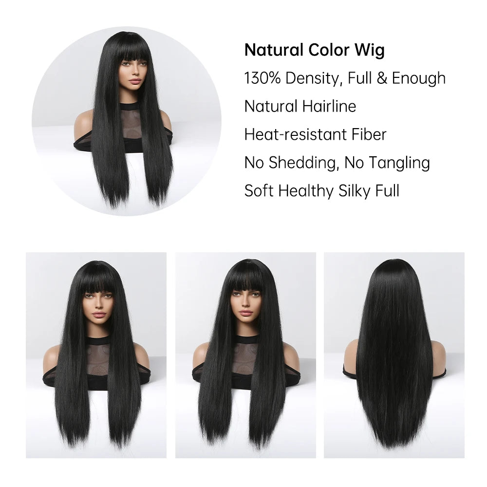 EASIHAIR Long Silky Straight Synthetic Wigs with Bangs Black Cosplay Party Lolita Hair Wigs for Women Natural Heat Resistant Wig - SN Wigs & More