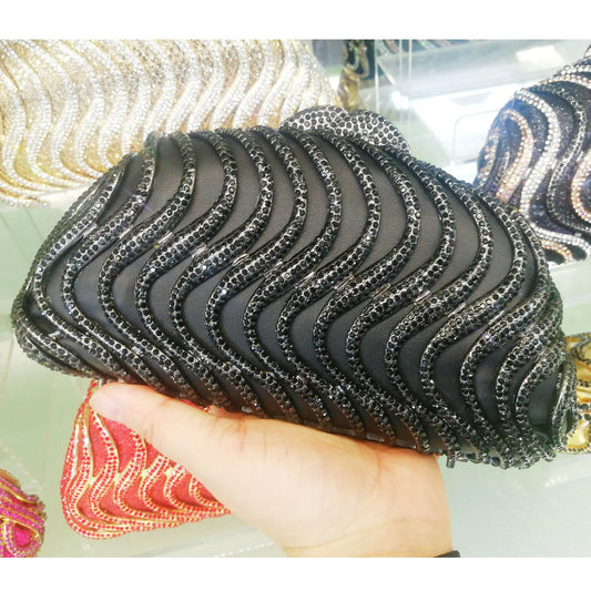 KHNMEET Fashion Black Party Evening Bags Luxury Crystal Evening Bags Chain Box Handbags for Women's Purses Clutch Bags sc585