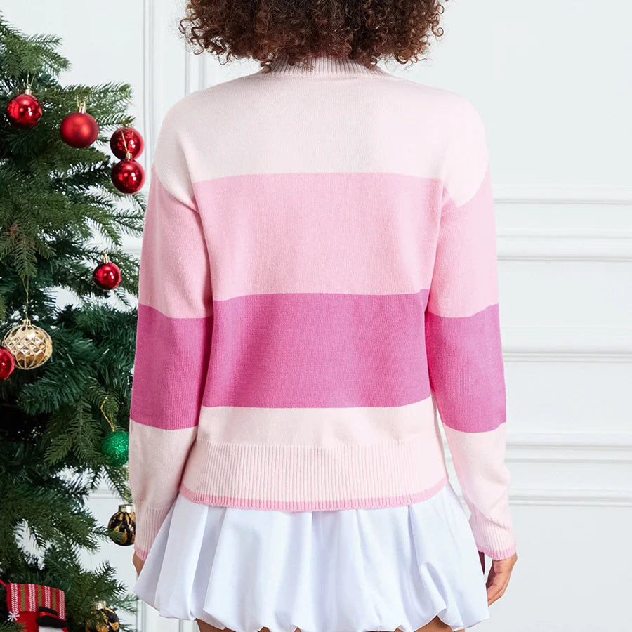 Women's Christmas Knit Sweater Long Sleeve Crewneck Sequins Letter Casual Striped Knitwear