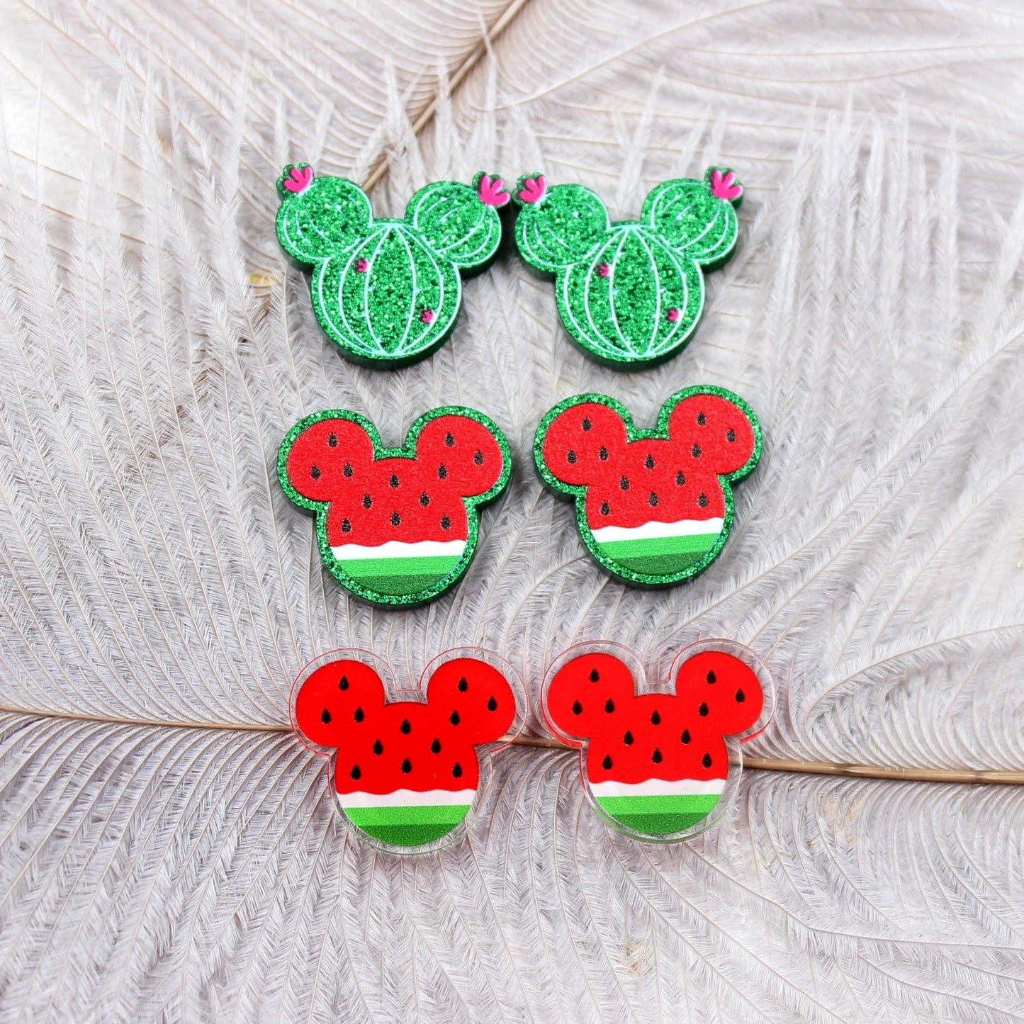 (Set of 10 ) PRS026PR1008 Factory Hot Sale Cute Mouse Watermelon Laser Cut Animal Acrylic Jewelry Accessories - SN Wigs & More