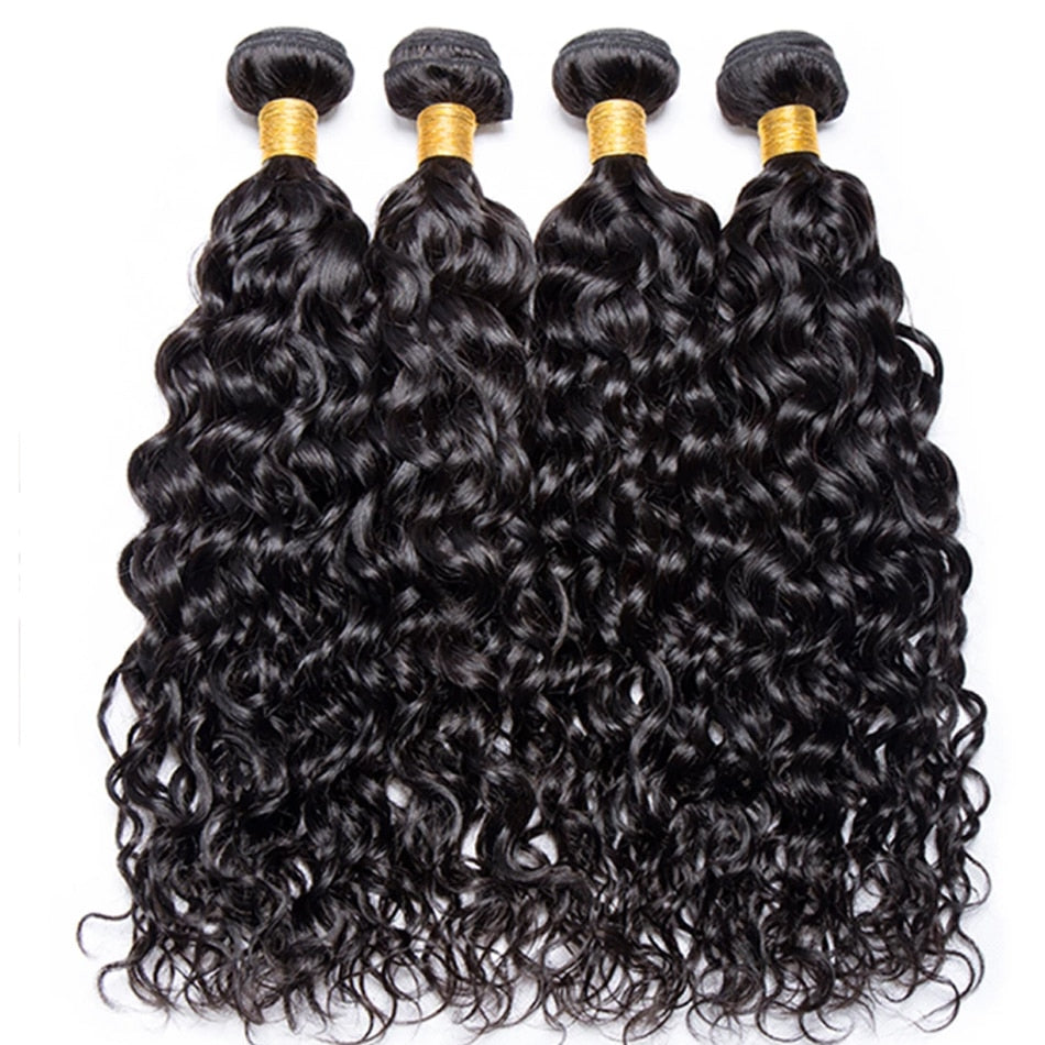 Indian Water Wave Bundles With Closure Wet and Wavy Curly 12A Human Hair Bundles With Remy Hair Weave 3Bundles With 13X4 Frontal - SN Wigs & More