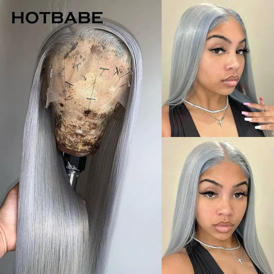 Silver Gray Colored Transparent Lace Front Wig - SN Wigs & More