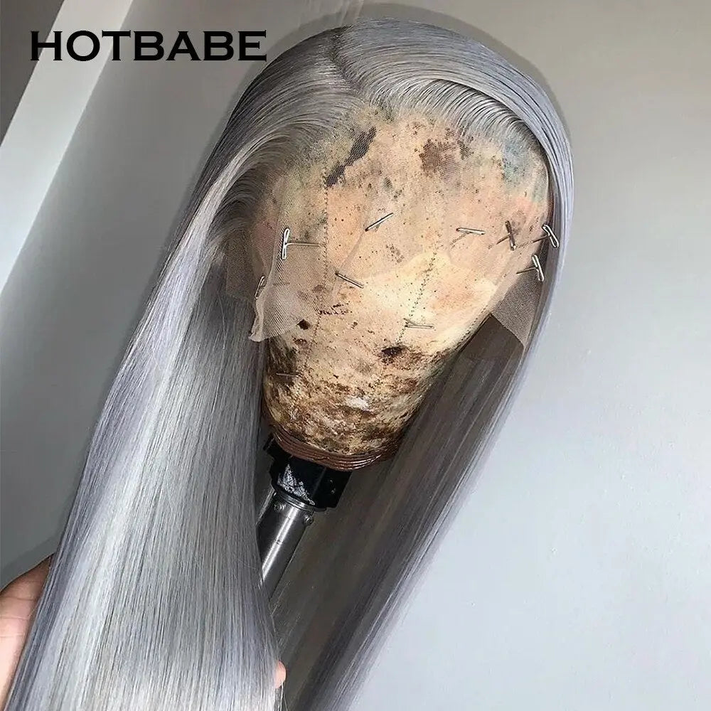 Silver Gray Colored Transparent Lace Front Wig - SN Wigs & More