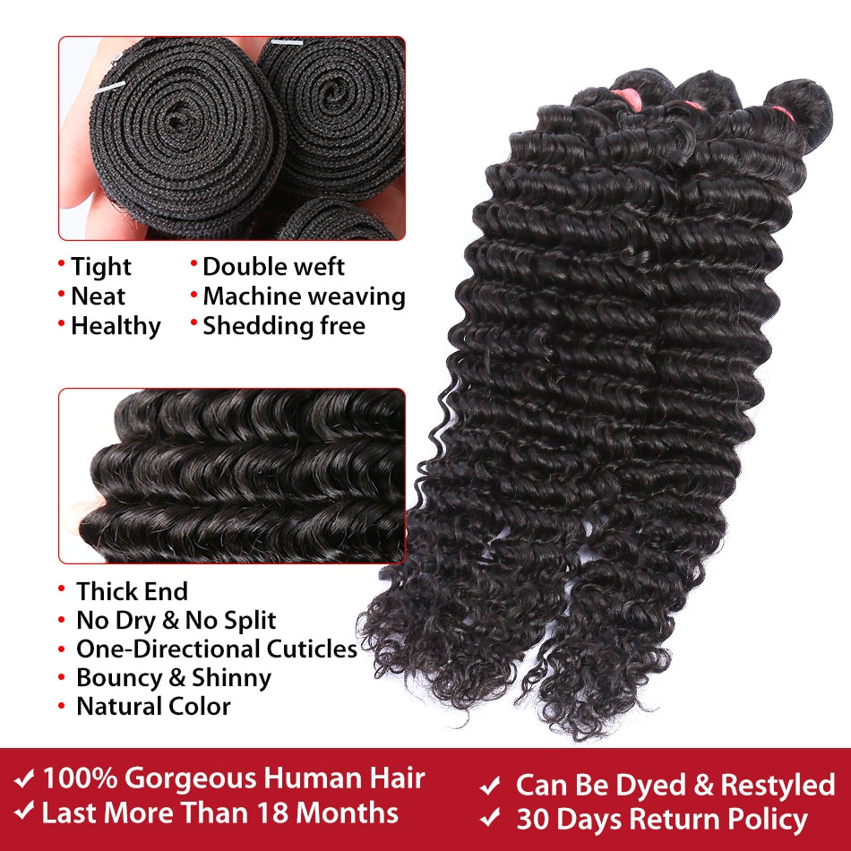 Deep Wave Human Hair Bundles Curly Hair Brazilian Weaving 26 28 Inch Natural Human Hair Remy Loose Deep Wave Hair bundles - SN Wigs & More