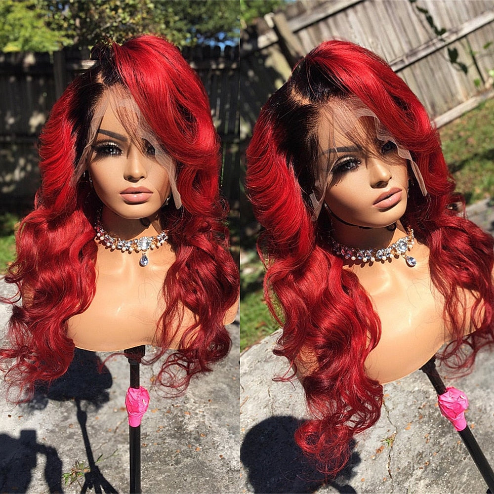 Body Wave Ombre IB red Lace Front Wig - SN Wigs & More