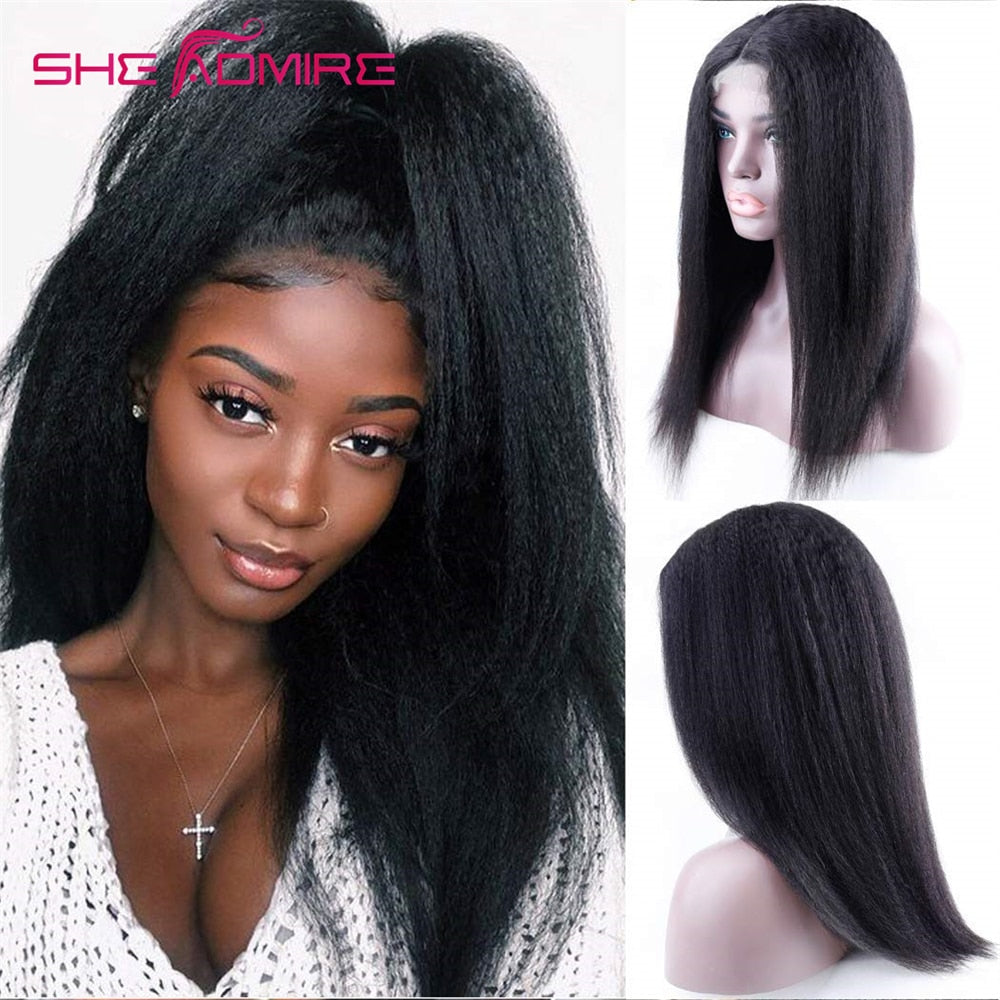 Transparent Kinky Straight 5x5 Lace Closure Wig Sale She Admire Indian Remy Human Hair Wigs for Black Women HD Yaki Straight Wig - SN Wigs & More