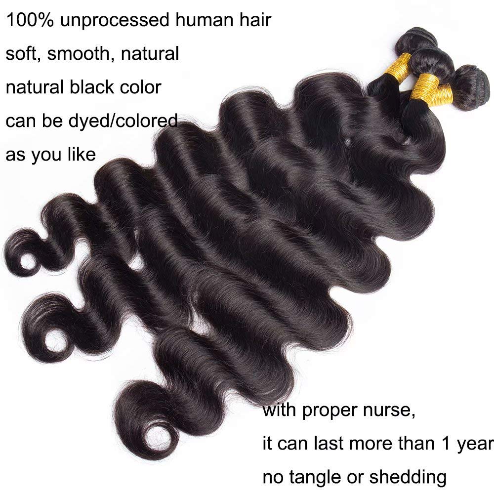 Body Wave Human Hair Bundles With Closure Remy Brazilian Hair 5x5x1 Closure 36 38 40 Inches Long Bundles Human Hair Extension - SN Wigs & More