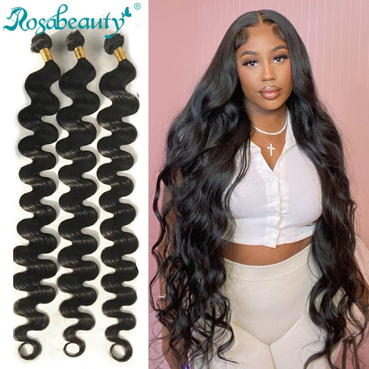 Rosabeauty 28 30 32 40 Inch Body Wave Human Hair Bundles 100% Remy Brazilian Weave 2 3 4 Hair Extensions Weft deals - SN Wigs & More