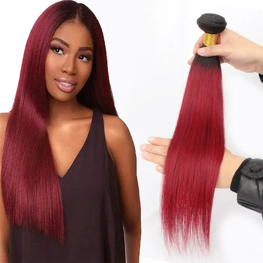 Ombre Human Hair Bundles 1B Burgundy - SN Wigs & More