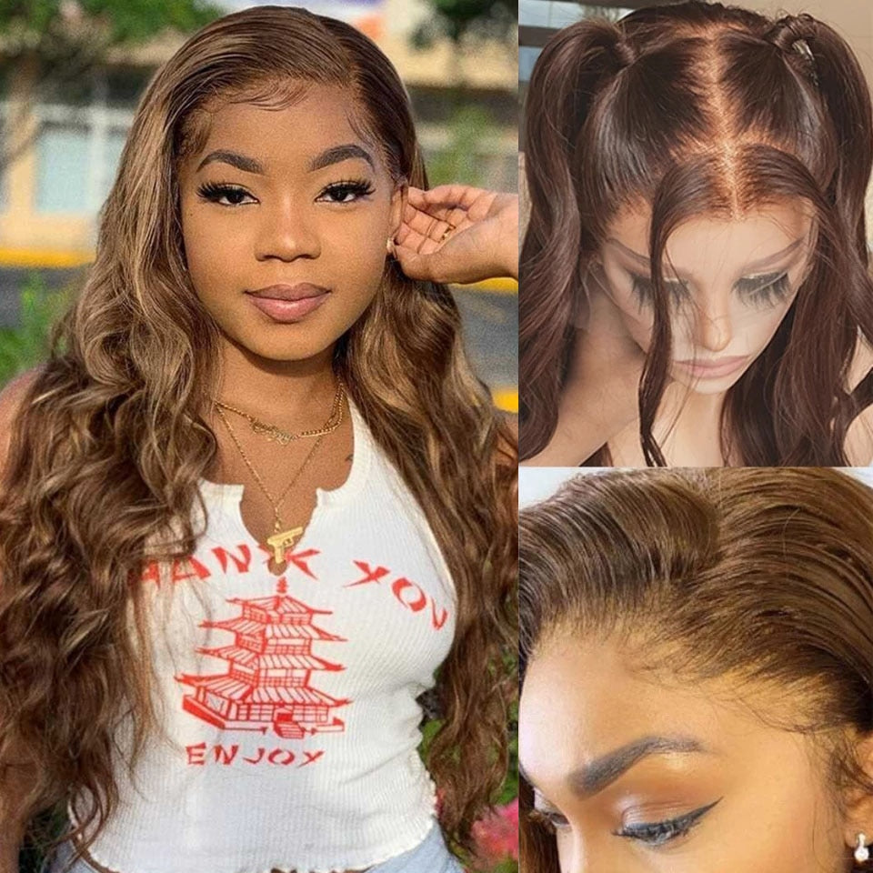 13x6 Brown Lace Frontal Wig 30 Inch ginger Lace Front Body Wave Human Hair Wigs Hd Transparent Brazilian Hair Wigs For Women - SN Wigs & More