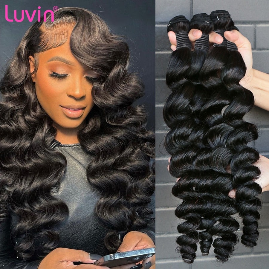 Luvin Loose Wave Weave Bundles Brazilian Remy Human Hair2 3 Bundle Natural Color 28 30 40 Inch Wavy Hair Extensions For Women - SN Wigs & More
