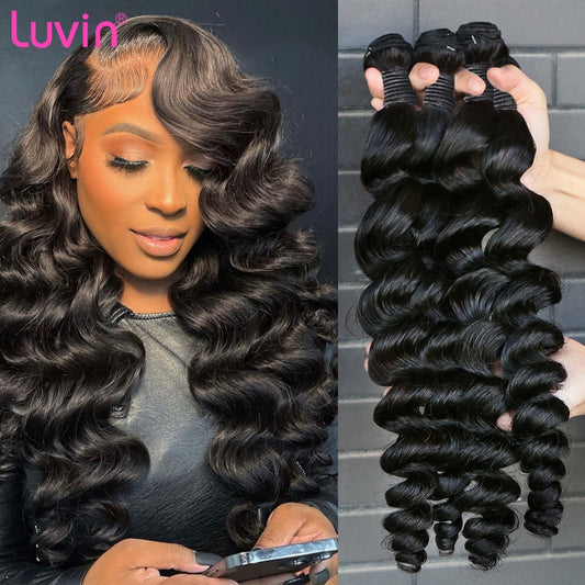 Luvin Loose Wave Weave Bundles Brazilian Remy Human Hair2 3 Bundle Natural Color 28 30 40 Inch Wavy Hair Extensions For Women - SN Wigs & More