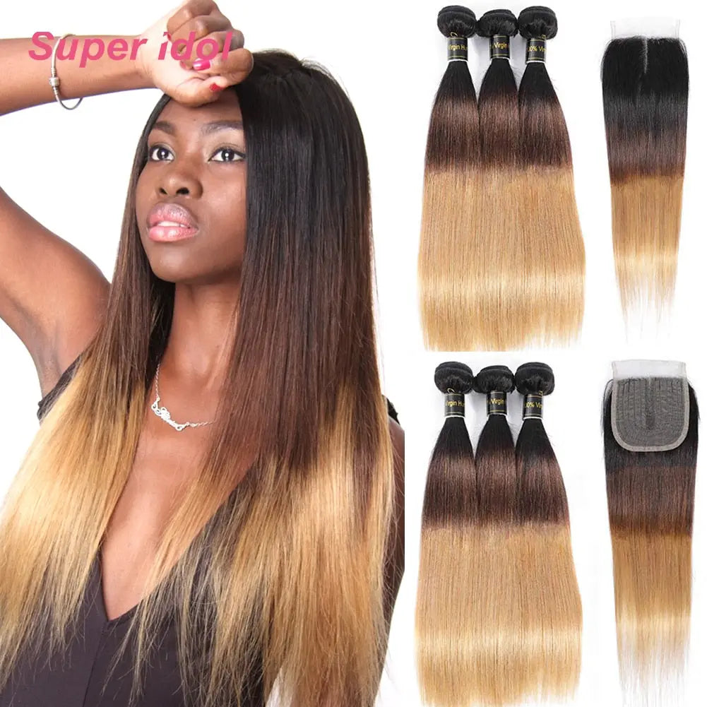 Ombre 3/4 Bundles With Closure - SN Wigs & More
