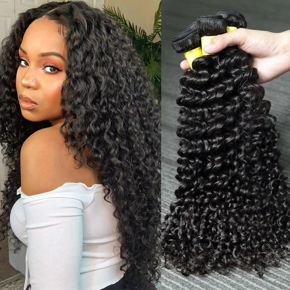 Deep Wave Human Hair Bundles Curly Hair Brazilian Weaving 26 28 Inch Natural Human Hair Remy Loose Deep Wave Hair bundles - SN Wigs & More