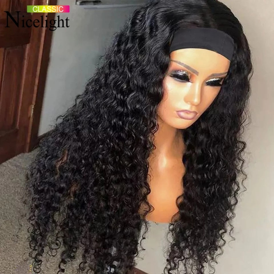 Deep Wave Headband Wigs Human Hair Wig Grip Headband Nicelight Brazilian Curly Headband Wigs Glueless Remy Hair With Headband - SN Wigs & More