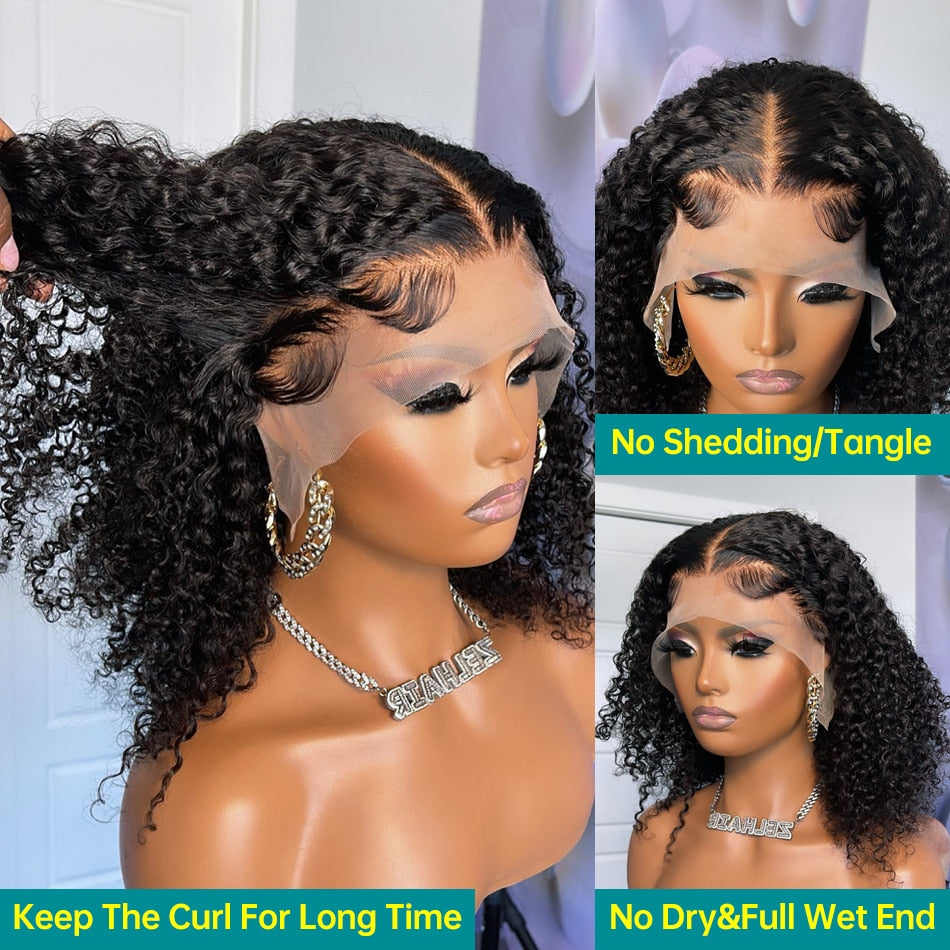 Rosabeauty Curly Short Bob Human Hair Wigs Lace Frontal 4x4 Closure Deep Wave Wig Glueless 13x1 T Part Brazilian Remy 180% - SN Wigs & More