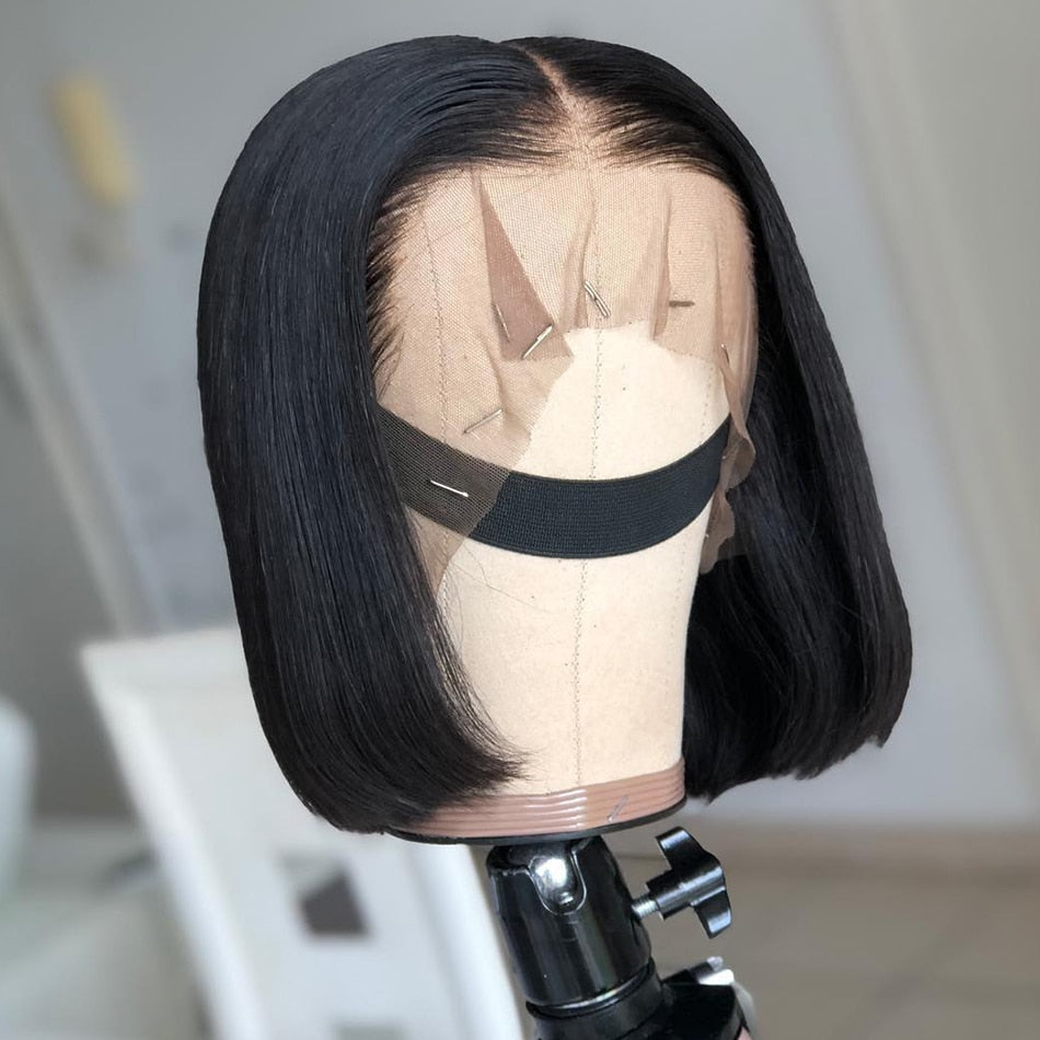 Rosabeauty Straight Short Bob Human Hair Wigs Lace Frontal 4x4 Closure  Wig Glueless 13x1 T Part Brazilian Remy 180% - SN Wigs & More