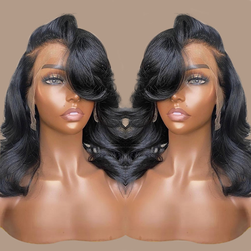 Short Bob Wig Body Wave 13x1 Transparent Frontal Human Hair Wigs for Women Pre Pluck Transparent Water Wave Lace Frontal Wig - SN Wigs & More