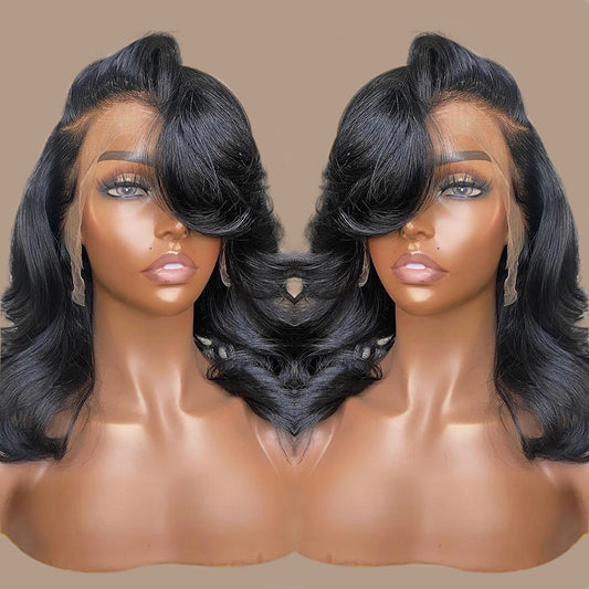 Short Bob Wig Body Wave 13x1 Transparent Frontal Human Hair Wigs for Women Pre Pluck Transparent Water Wave Lace Frontal Wig - SN Wigs & More