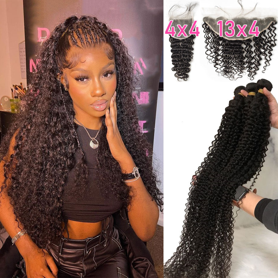 Deep Wave 3/4 Bundles With Closure - SN Wigs & More