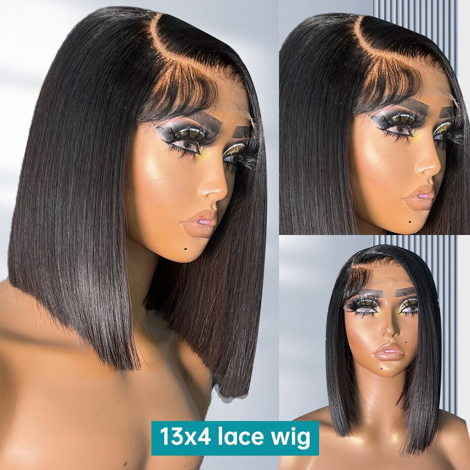 Rosabeauty Straight Short Bob Human Hair Wigs Lace Frontal 4x4 Closure  Wig Glueless 13x1 T Part Brazilian Remy 180% - SN Wigs & More
