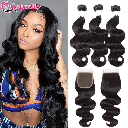 Gabrielle Body Wave Bundles With Closure Natural Color 4x4 Lace Closure With Bundles Indian Human Hair Extensions Fast Shipping - SN Wigs & More