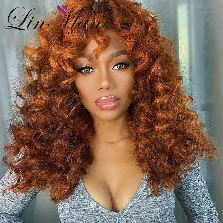 Full Machine Made Wig with Bangs 180 Density Remy Curly Human Hair Wig for Women Honey Blonde Brazilian Remy Water Wave Wigs - SN Wigs & More