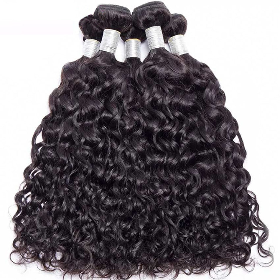 12A Malaysian Virgin Human Hair Water Wave Bundles With Closure 100% Unprocessed Deep Curly Ocean Wave Weave Hair Extensions - SN Wigs & More