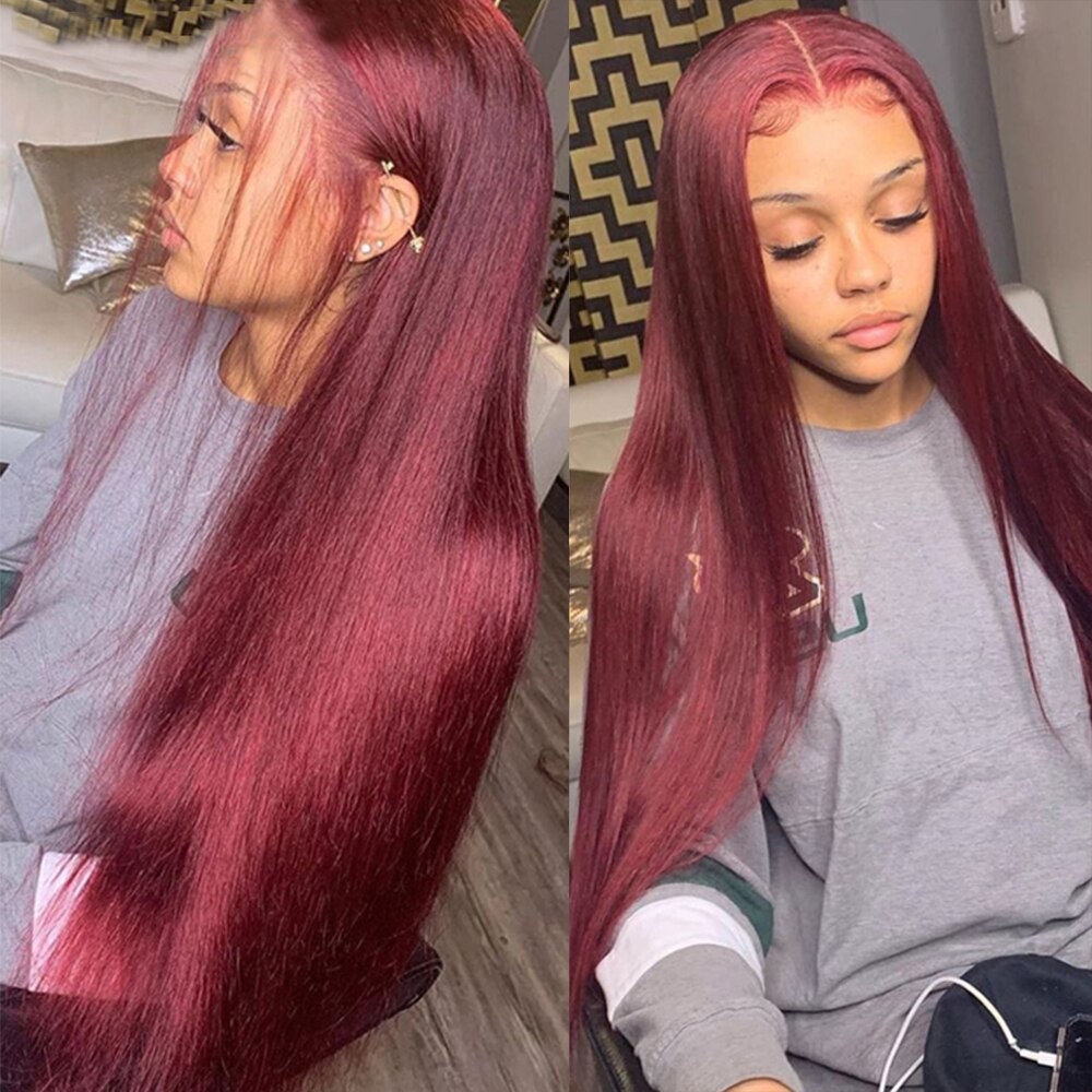 Burgundy 99J Lace Front Human Hair - SN Wigs & More