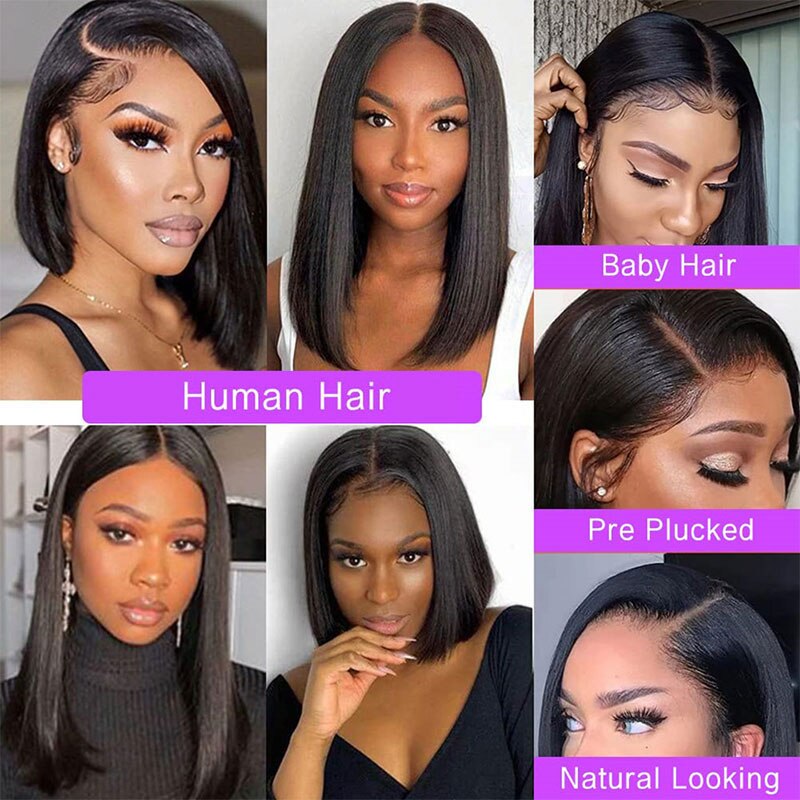 Short Bob Wig Lace Front Human Hair Wigs For Women Pre Plucked Bone Straight Lace Front Wig 4x4 Brazilian Hair Lace Frontal Wigs - SN Wigs & More