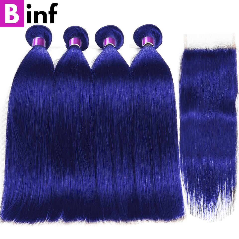 Blue Colored Bone Straight Bundles - SN Wigs & More