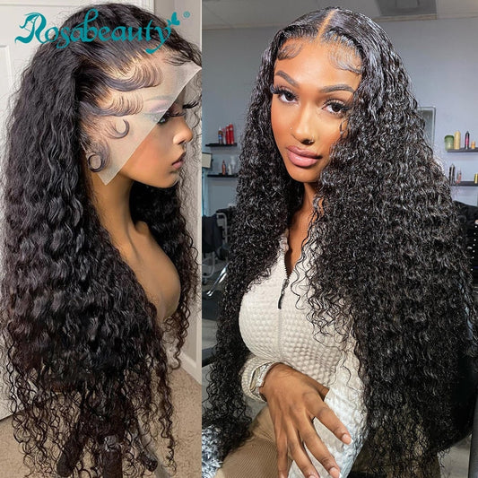 Rosabeauty 13x4 13X6 Curly Lace Front Human Hair Wig Brazilian Closure Transparent Glueless Frontal Wigs Deep Wave 30 Inch Remy - SN Wigs & More