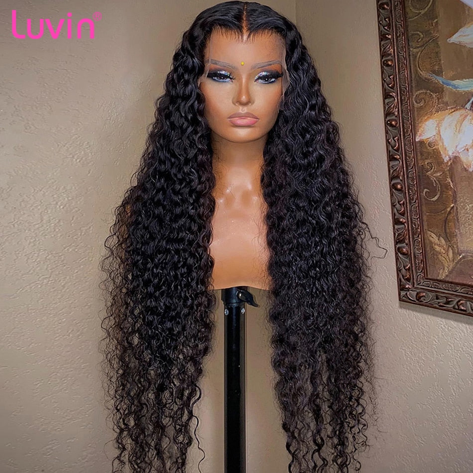 Luvin 180 Density 32 40 inch Deep Wave 13x4 Lace Frontal Human Hair Wigs Brazilian Remy Loose Water Curly Front Wig For Women - SN Wigs & More